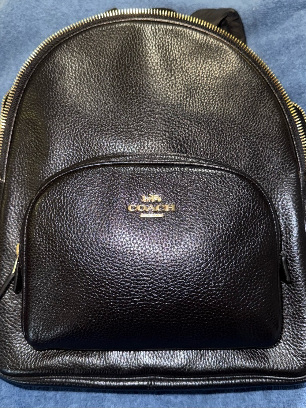 Coach Black Pebbled Leather Men’s Backpack with Gold Logo